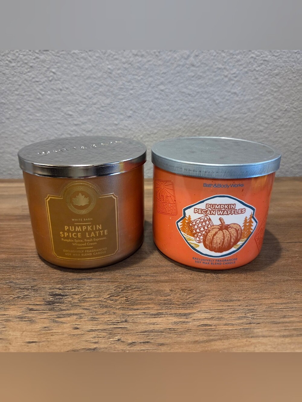 Two Bath & Body Works Candles Pumpkin Spice Latte & Pumpkin Pecan Waffles-Tested